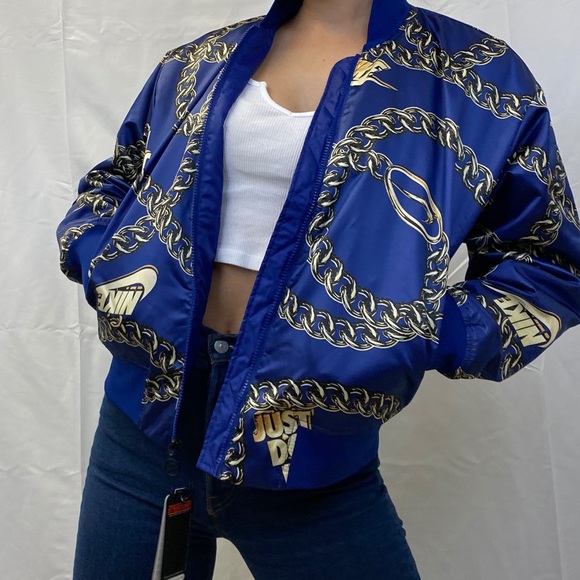Blue Nike Satin Bomber Jacket 